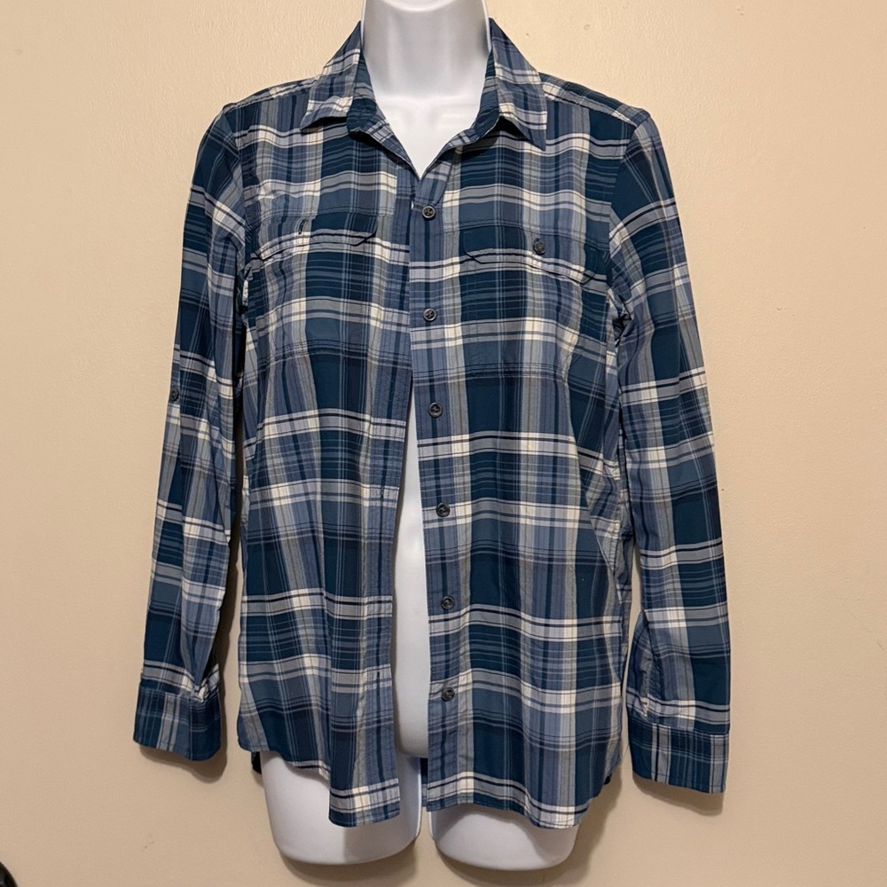 Women’s Eddie Bauer Blue Plaid Shirt XS country cowgirl